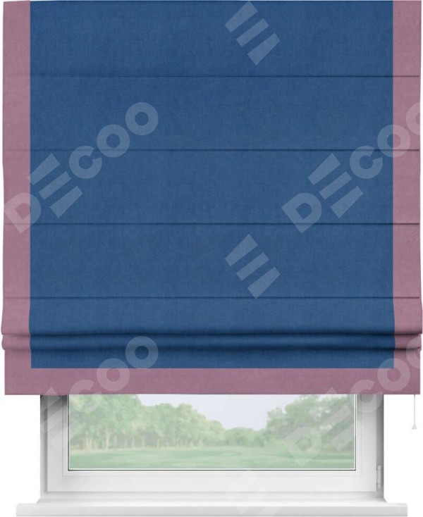 Римская штора «Кортин» с кантом Виктория, для проема, ткань вельвет синий