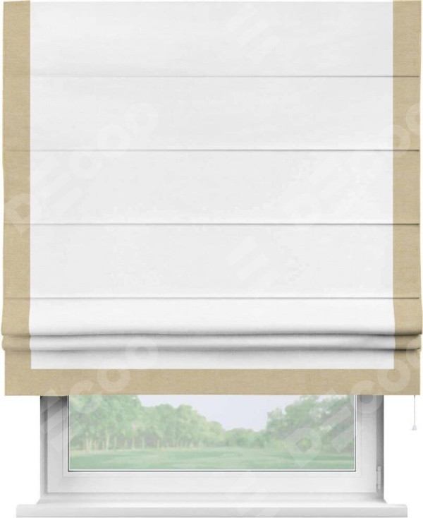 Римская штора «Кортин» с кантом Виктория, для проема, ткань вельвет дымчато-белый