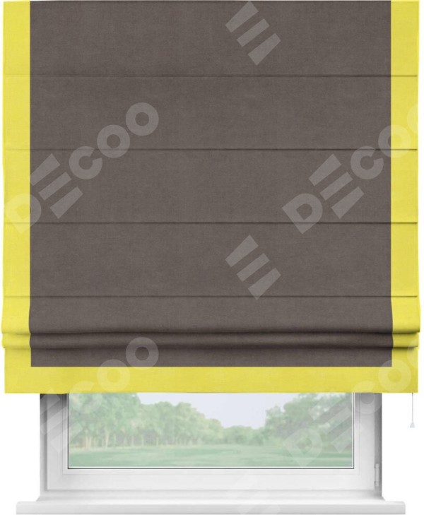 Римская штора «Кортин» с кантом Виктория, для проема, ткань вельвет коричневый