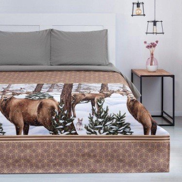 Покрывало "Этель" евро Олени в зимнем лесу, 210*215 см, 100% хлопок