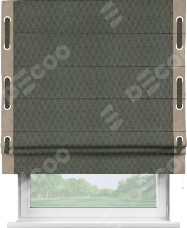 Римская штора «Кортин» с кантом Стрим Дуо (люверсы с пояском), для проема, ткань лён димаут, графит