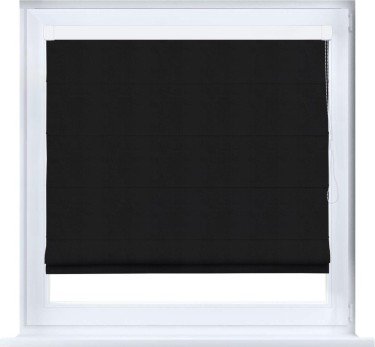 Римская штора «Кортин» кассетная, ткань блэкаут однотонный, черный