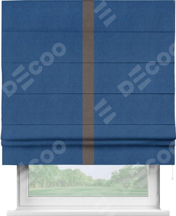 Римская штора «Кортин» с кантом Хайвэй, для проема, ткань вельвет синий