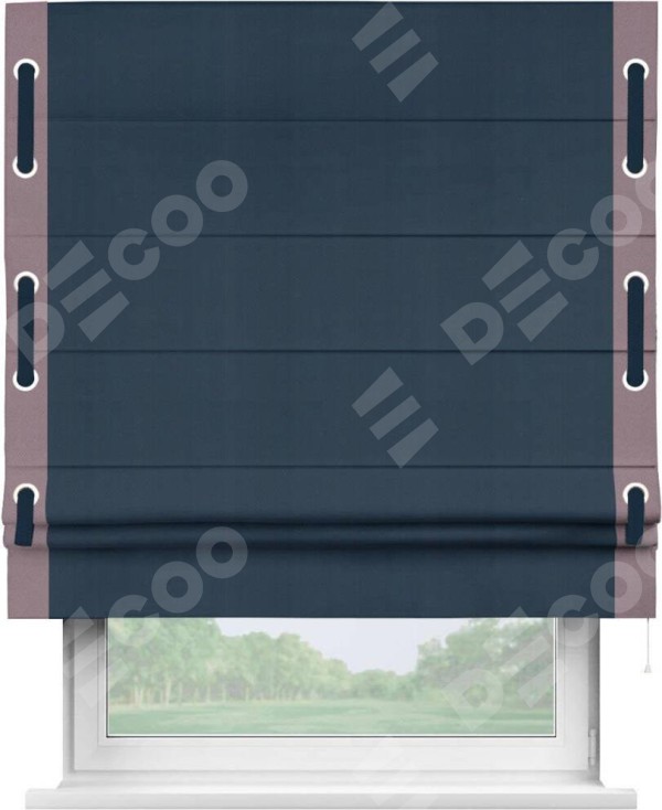 Римская штора «Кортин» с кантом Стрим Дуо (люверсы с пояском), для проема, ткань блэкаут однотонный синий