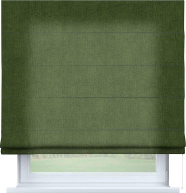Римская штора «Кортин» для проема, ткань вельвет тёмно-салатовый