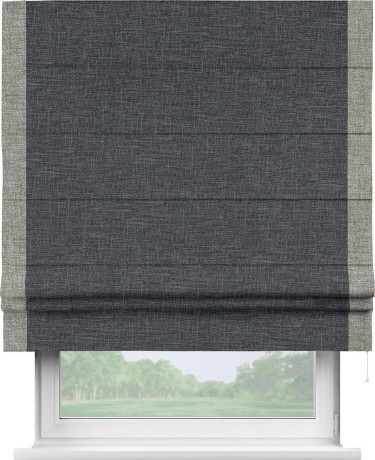 Римская штора «Кортин» для проёма, рогожка димаут графит, с кантом Стрим Дуо