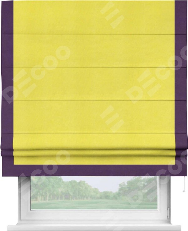 Римская штора «Кортин» с кантом Виктория, для проема, ткань вельвет cветло-желтый