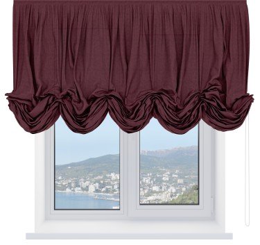Австрийская штора «Кортин», ткань лён кашемир бордовый