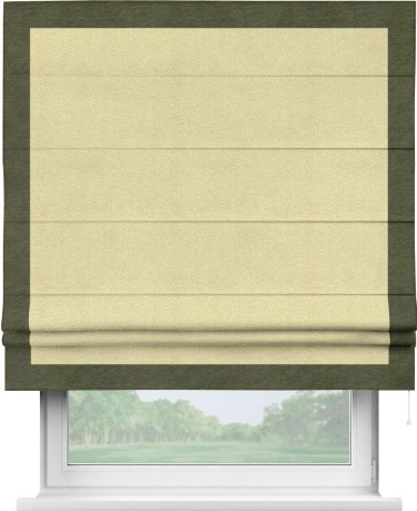 Римская штора «Кортин» с кантом Чесс, для проема, ткань софт однотонный молочный