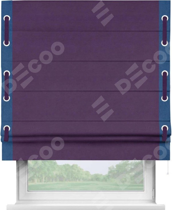 Римская штора «Кортин» с кантом Стрим Дуо (люверсы с пояском), для проема, ткань вельвет темно-фиолетовый