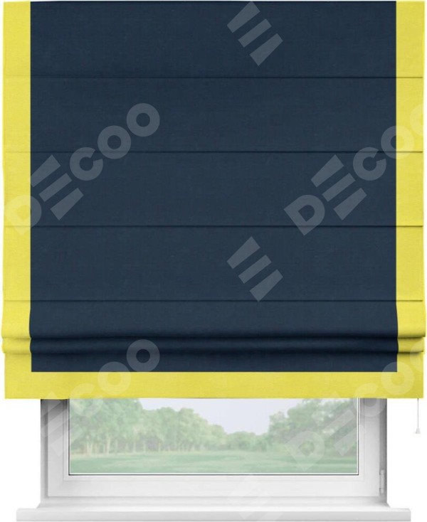 Римская штора «Кортин» с кантом Виктория, для проема, ткань вельвет темно-синий