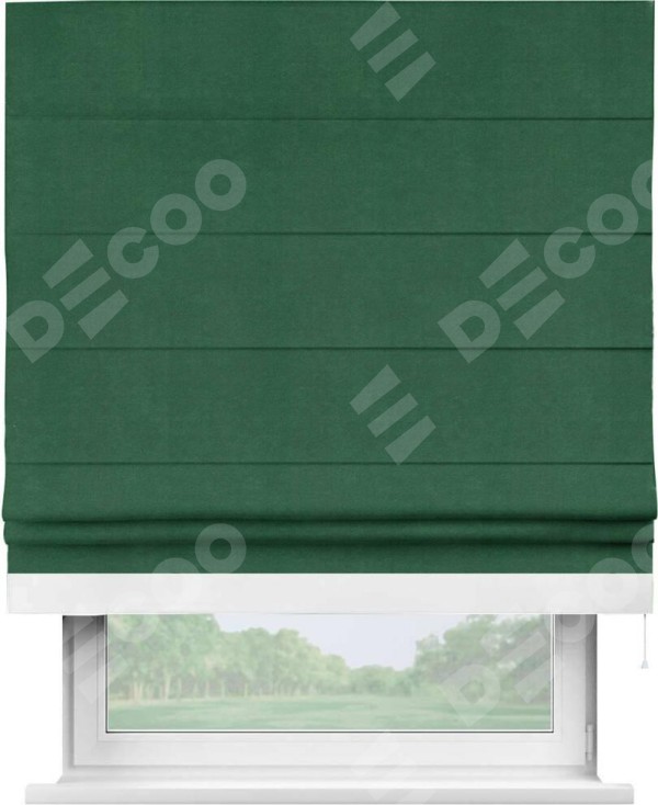 Римская штора «Кортин» с кантом Джестер, для проема, ткань вельвет зеленый