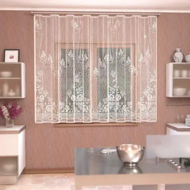 Штора кухонная 290х170 см, белый, 100% п/э, шторная лента