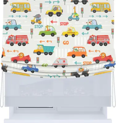 Римская штора «Кортин», день-ночь с мягкими складками, «Дорожные правила»