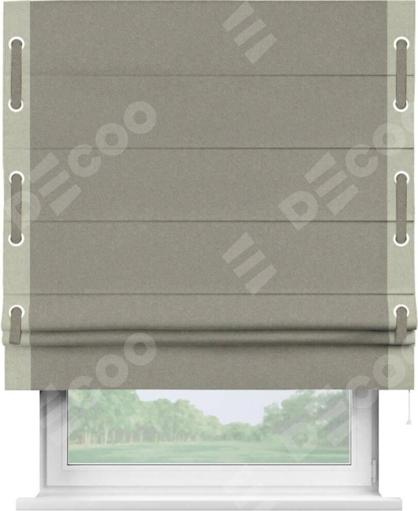 Римская штора «Кортин» с кантом Стрим Дуо (люверсы с пояском), для проема, лён блэкаут светло-бежевый