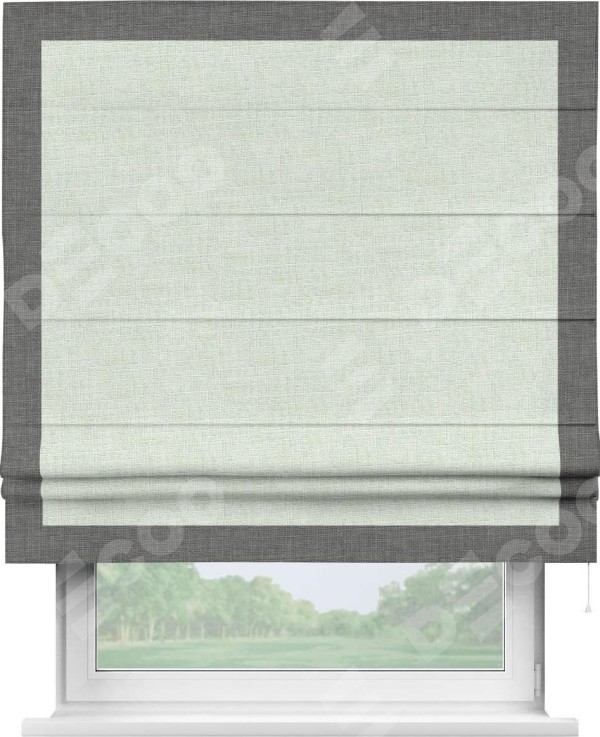 Римская штора «Кортин» для проёма, лён топлёное молоко, с кантом Чесс