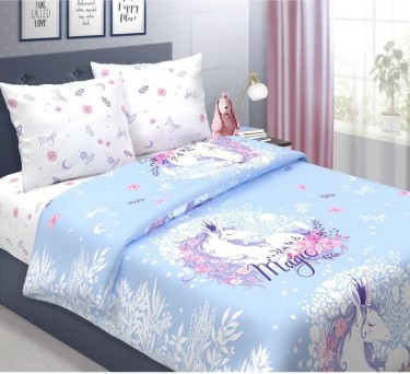 Постельное бельё 1,5сп «Дай поспать» Единорог, голубой 147х217, 150х220, 70х70см - 2 шт