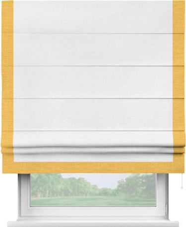 Римская штора «Кортин» с кантом Виктория, для проема, ткань лён белый