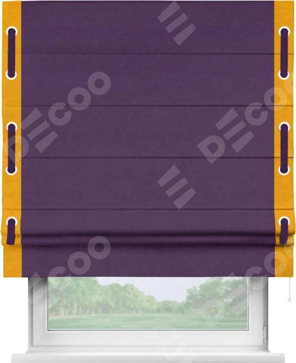 Римская штора «Кортин» с кантом Стрим Дуо (люверсы с пояском), для проема, ткань вельвет темно-фиолетовый