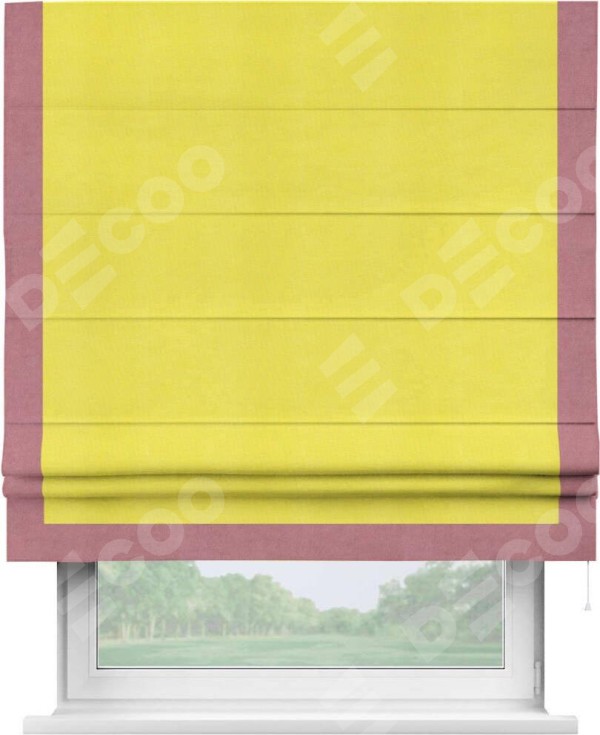 Римская штора «Кортин» с кантом Виктория, для проема, ткань вельвет cветло-желтый