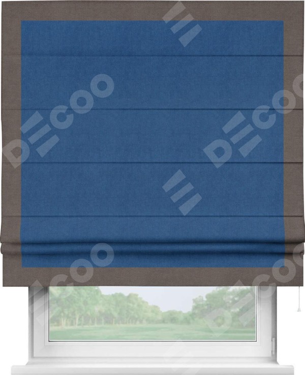 Римская штора «Кортин» с кантом Чесс, для проема, ткань вельвет синий