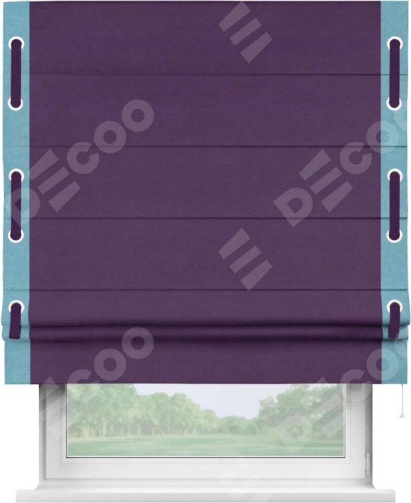 Римская штора «Кортин» с кантом Стрим Дуо (люверсы с пояском), для проема, ткань вельвет темно-фиолетовый