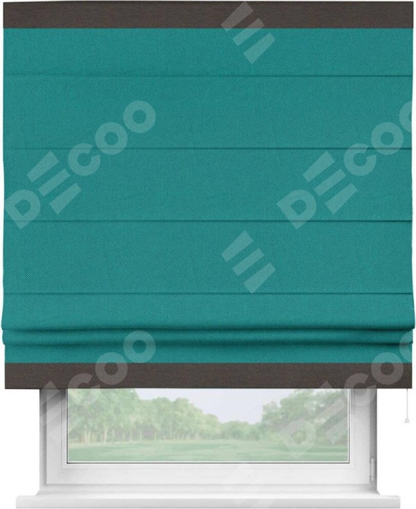 Римская штора «Кортин» с кантом Горизонт, для проема, ткань лён димаут, тёмно-бирюзовый
