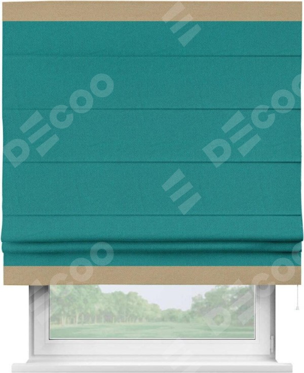 Римская штора «Кортин» с кантом Горизонт, для проема, ткань лён димаут, тёмно-бирюзовый