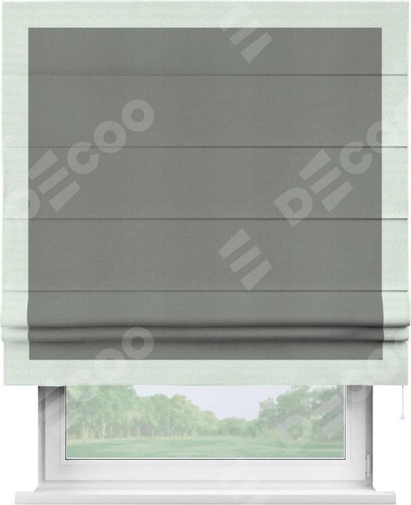 Римская штора «Кортин» с кантом Чесс, для проема, ткань блэкаут однотонный тёмно-серый