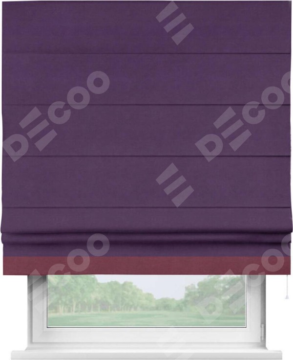 Римская штора «Кортин» с кантом Джестер, для проема, ткань вельвет темно-фиолетовый