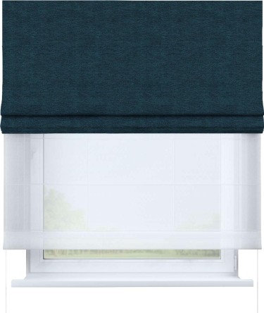 Римская штора «Кортин» день-ночь, ткань твид блэкаут, глубокий синий