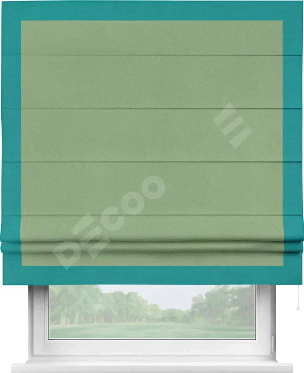 Римская штора «Кортин» с кантом Чесс, для проема, ткань блэкаут однотонный оливковый