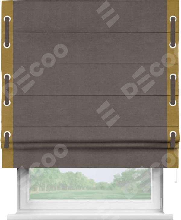 Римская штора «Кортин» с кантом Стрим Дуо (люверсы с пояском), для проема, ткань вельвет коричневый