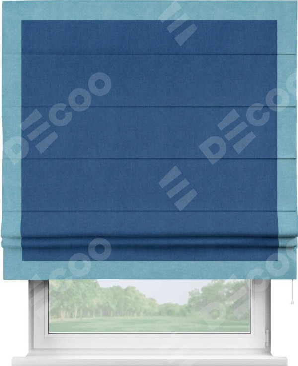 Римская штора «Кортин» с кантом Чесс, для проема, ткань вельвет синий