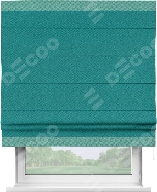 Римская штора «Кортин» с кантом Горизонт, для проема, ткань лён димаут, тёмно-бирюзовый