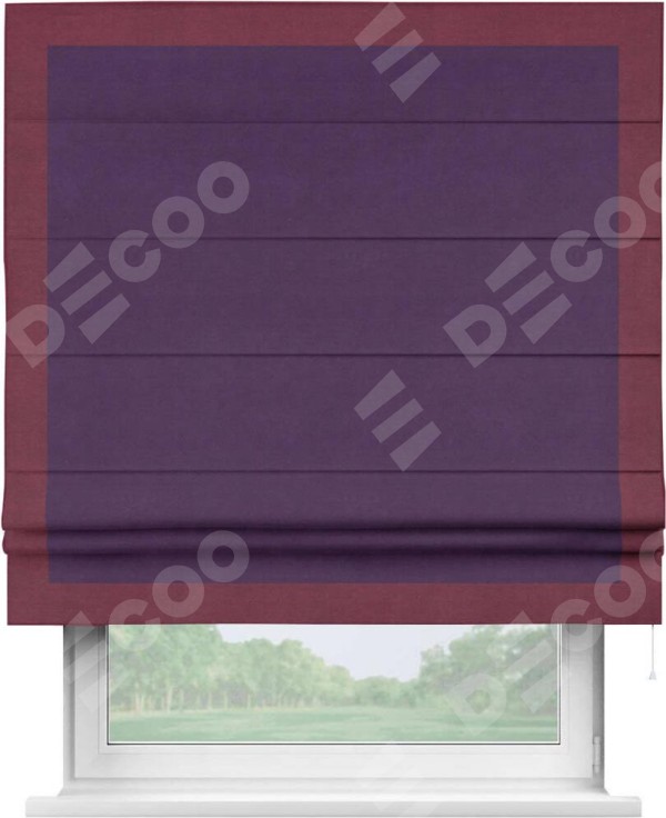 Римская штора «Кортин» с кантом Чесс, для проема, ткань вельвет темно-фиолетовый