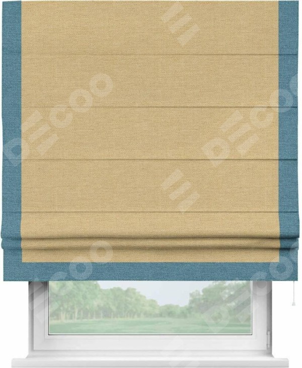 Римская штора «Кортин» с кантом Виктория, для проема, ткань лён темно-бежевый