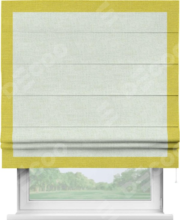 Римская штора «Кортин» для проёма, лён топлёное молоко, с кантом Чесс