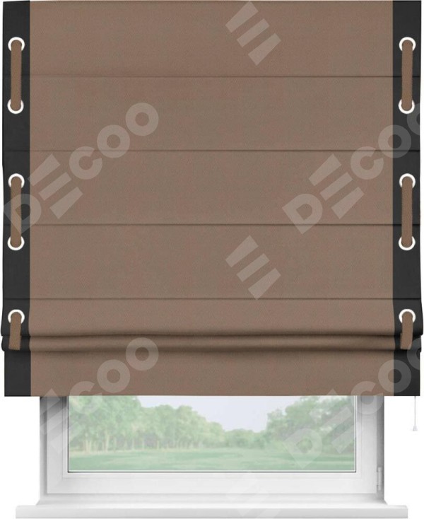 Римская штора «Кортин» с кантом Стрим Дуо (люверсы с пояском), для проема, ткань блэкаут однотонный коричневый