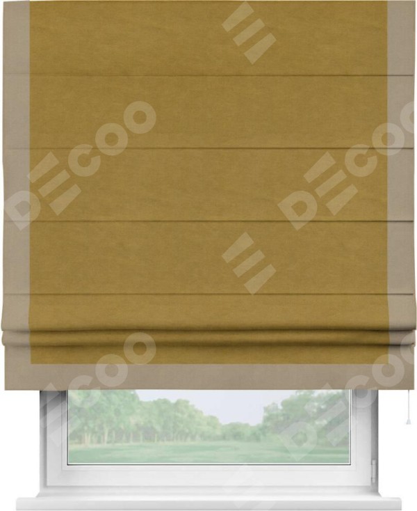 Римская штора «Кортин» с кантом Виктория, для проема, ткань вельвет светло-коричневый