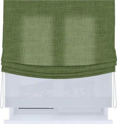 Римская штора «Кортин», лён зелёный, день-ночь с мягкими складками