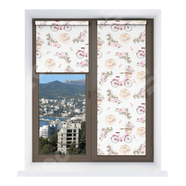 Рулонная штора Мини с принтом Розовый велосипед