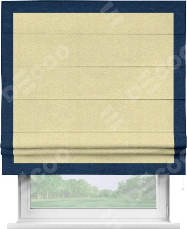 Римская штора «Кортин» с кантом Чесс, для проема, ткань софт однотонный молочный