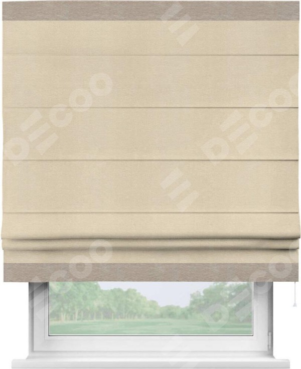 Римская штора «Кортин» с кантом Горизонт, для проема, ткань софт однотонный бежевый лайт