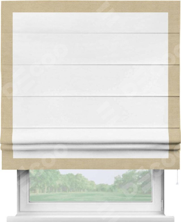 Римская штора «Кортин» с кантом Чесс, для проема, ткань вельвет дымчато-белый