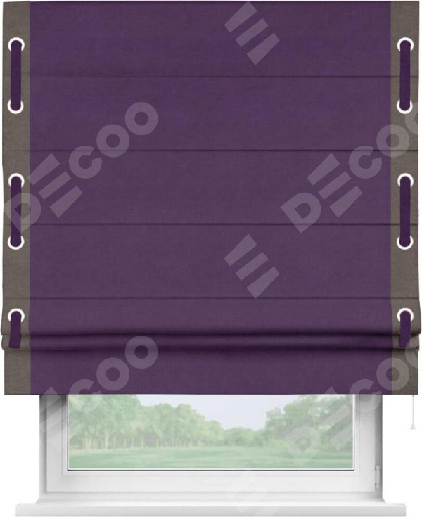 Римская штора «Кортин» с кантом Стрим Дуо (люверсы с пояском), для проема, ткань вельвет темно-фиолетовый