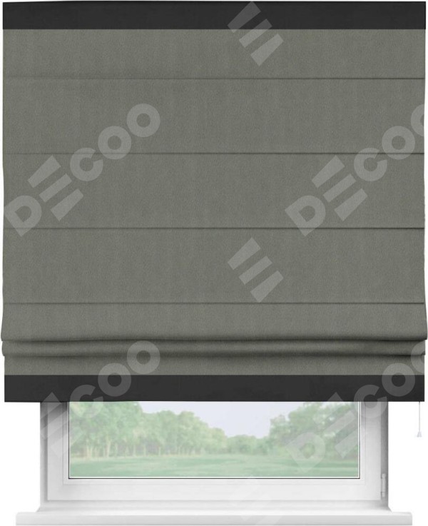 Римская штора «Кортин» с кантом Горизонт, для проема, ткань блэкаут однотонный тёмно-серый