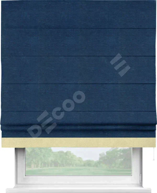 Римская штора «Кортин» с кантом Джестер, для проема, ткань софт однотонный синий